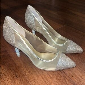 Sophia Webster Gold Jasmine Glitter Rhinestone Mesh Pumps Women’s Size 7.5